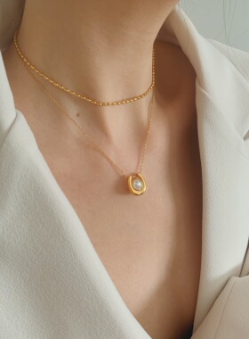 Noble Lady时尚百搭18k金项链轻奢gj质感珍珠个性吊坠锁骨链