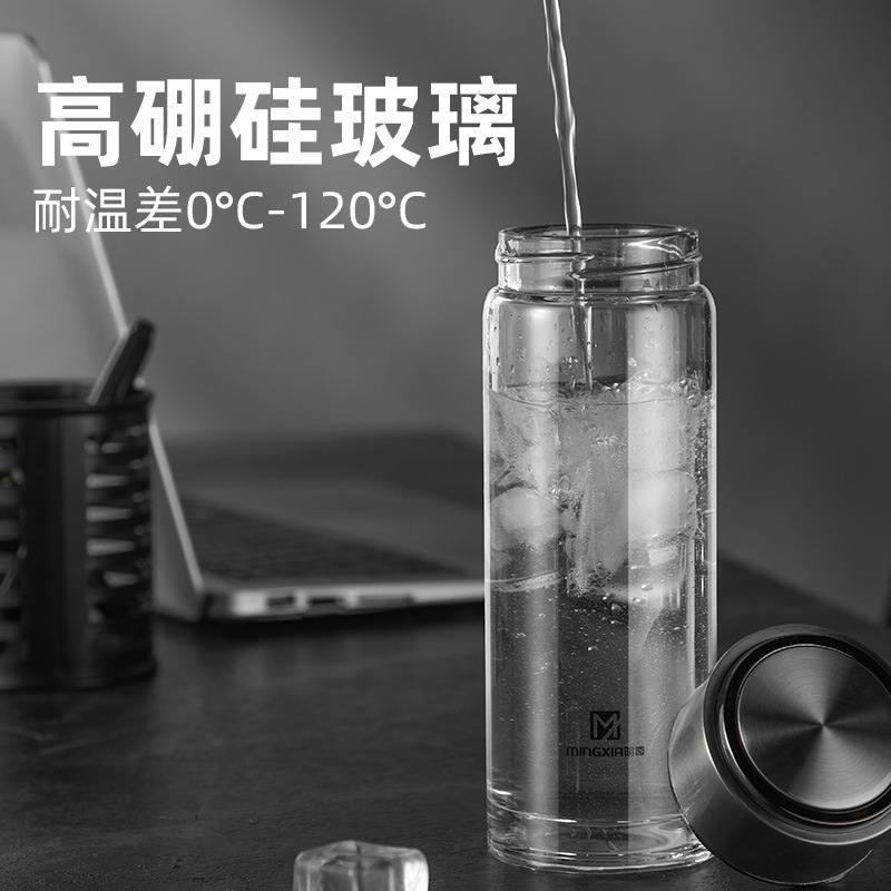 明霞高硼硅玻璃杯单层透明泡茶杯办公杯中老年家用耐热加厚水杯子 - 图1