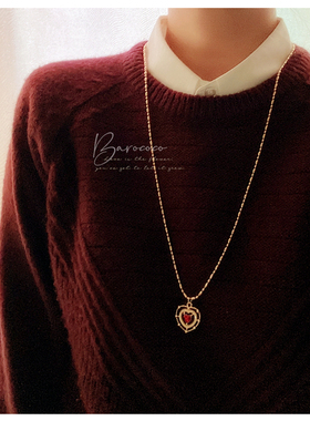 黄铜镀金镂空雕花心形珠链长项链