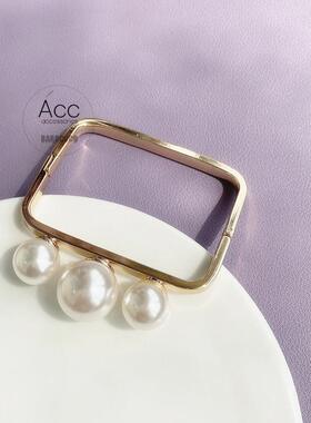 【清】【特】【孤品】韩国复古气质设计感人造珍珠黄铜开口手镯女