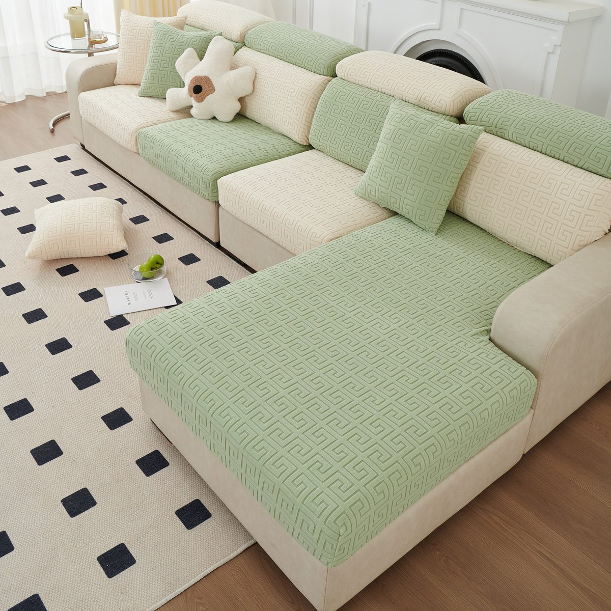 洁丽雅纯色提花新款沙发套罩全包加厚弹力坐垫套可水洗四季通用,淘宝优惠券,粉丝福利购,淘宝优惠卷