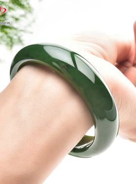 豪8印象·手镯之家T3-109和田碧玉手镯圈口54.2mm天然菠菜绿玉镯