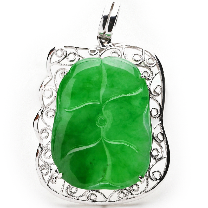 豪8印象l972镶金钻荷叶女玉吊坠 豪8印象颈饰