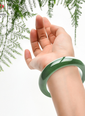 豪8印象·手镯之家T3-102和田碧玉手镯圈口56.3mm天然菠菜绿玉镯