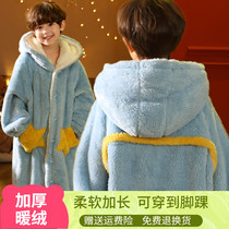 Winter thickened children sleeping robes flange suede lengthened baby sleepwear boy Coral Suede Bathrobe for parent-child Home