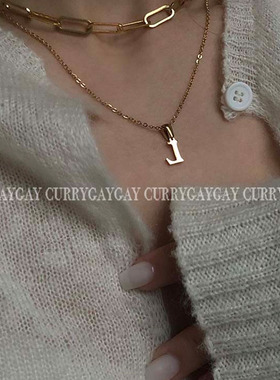 字母吊坠18K金卫衣项链小众设计