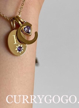 钛钢26个字母锆石吊坠