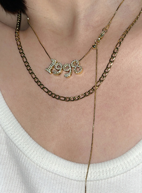 金银两色ins辣妹欧美微镶锆石锁骨链女立体英语字母项链毛衣链潮