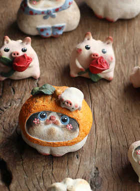 三生器物 太阳屋手作 超萌柠檬猪 吉祥物摆件萌宠 猫咪 榴莲猫
