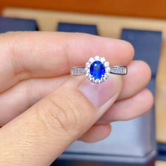 Natural royal blue sapphire ring 5 x 6 925 silver precision inlaid fine colored gemstone jewelry