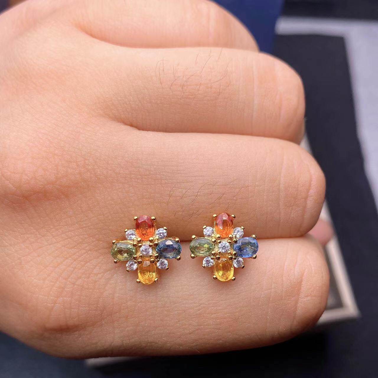 天然彩色蓝宝石耳钉3乘4 925银精工镶嵌天然彩宝首饰饰品,淘宝优惠券,粉丝福利购,淘宝优惠卷