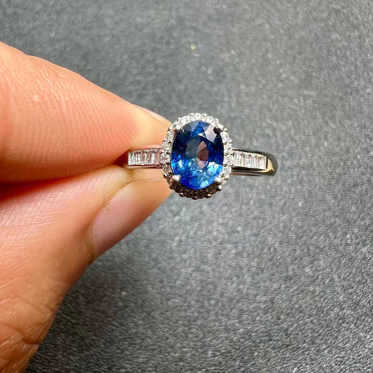 Natural sapphire ring 5 x 7 1 carat 925 silver finely inlaid natural colored gemstone jewelry