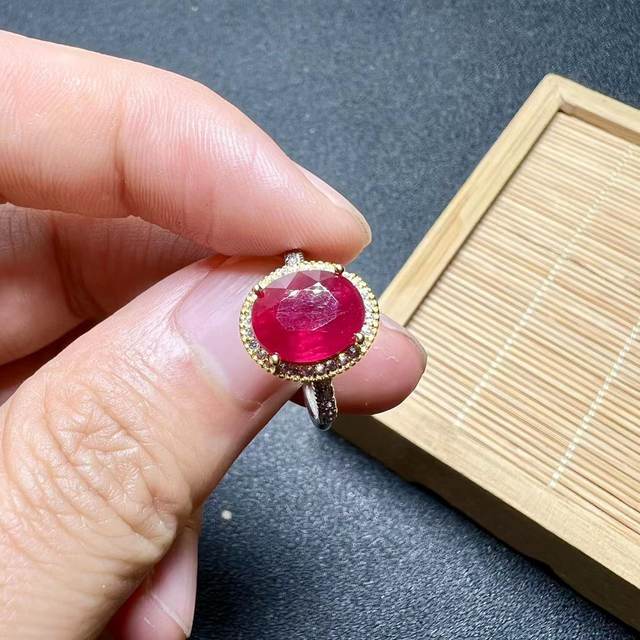 Natural ruby newly fired ring 925 silver finely inlaid 8×10 natural colored gemstone jewelry