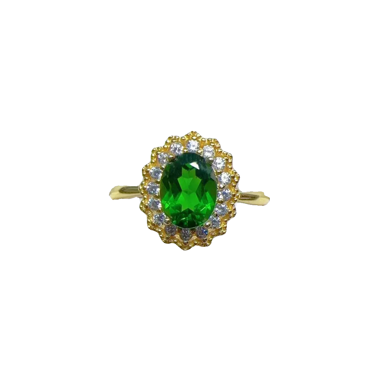 Natural Diopside Ring 6×8 925 Silver Seiko Inlaid Colored Stone Jewelry