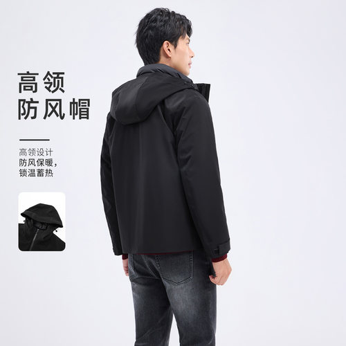 [内胆可拆]莱克斯顿2025秋冬新款男装连帽羽绒服防风保暖风衣外套 - 图2