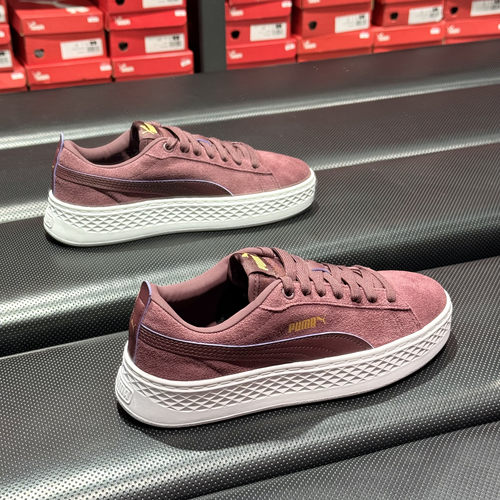 彪马PUMA新款女子休闲运动低帮翻毛皮经典酒红百搭轻便板鞋366488 - 图0