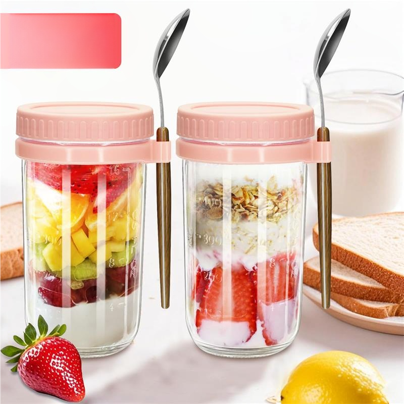 隔夜燕麦杯玻璃杯带盖带勺梅森杯密封沙拉罐酸奶杯轻食早餐杯便携,淘宝优惠券,粉丝福利购,淘宝优惠卷