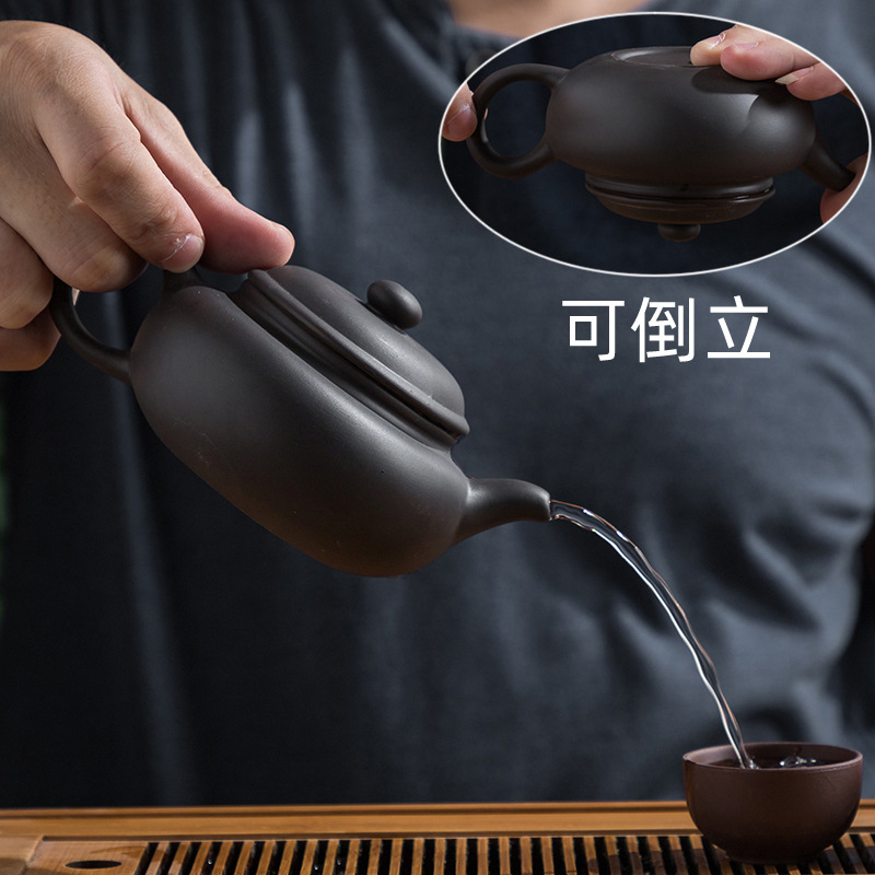 可倒立/断水宜兴紫砂壶茶壶紫砂仿古壶小容量茶具纯全手工230cc-图0