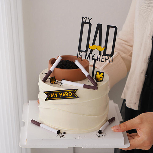 父亲节蛋糕创意男士烟灰缸摆件金主爸爸男神生日节日香烟戒烟插件 - 图3