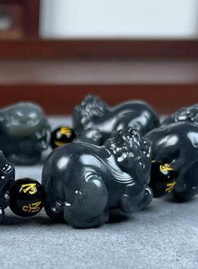 和田玉籽料青花大貔貅手链