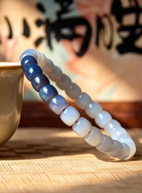 烟紫渐变三色和田玉手串