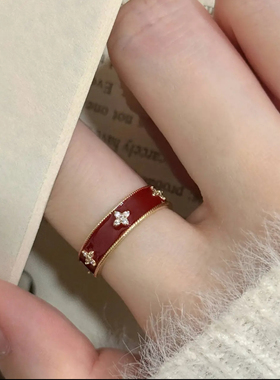 复古新年红色滴油爱心开口戒指女小众高级感气质食指戒轻奢指环