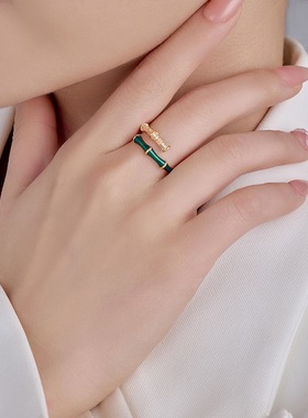 新款时尚锆石红色滴油锆石竹节戒指女小众设计高级感开口戒指2026