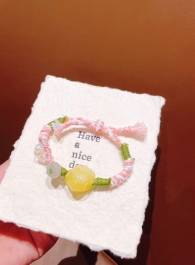 天然蜜蜡花手工编织手链蜜蜡花搭配白水晶粉晶花朵