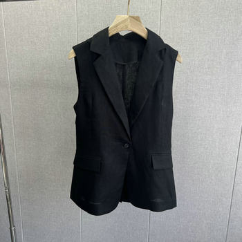 Chun Yuanwei ສາຍດ່ຽວອະເນກປະສົງ Slit One Button Suit Collar Linen Vest/Thin Suit Jacket Women 2023