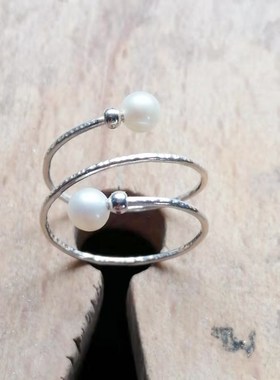 handmade sterling silver pearl ring 手工珍珠戒指纯银戒指
