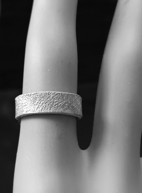 手工999足银肌理纹戒指直切开口可调节男女个性银戒指环戒子情侣