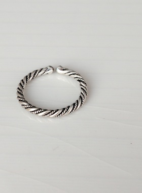 手工传统绞丝麻花999足银戒指开口定做