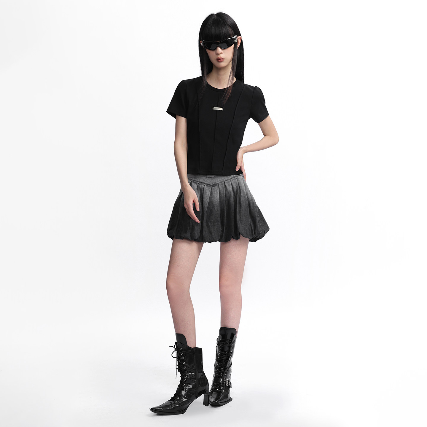 Lapargay渐变牛仔花苞短半裙