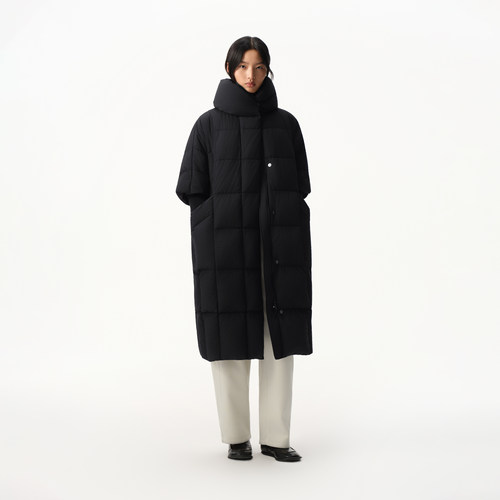 播商场同款黑色拼接袖长款羽绒服女25冬季新款宽松外套BDS4RD3619 - 图0