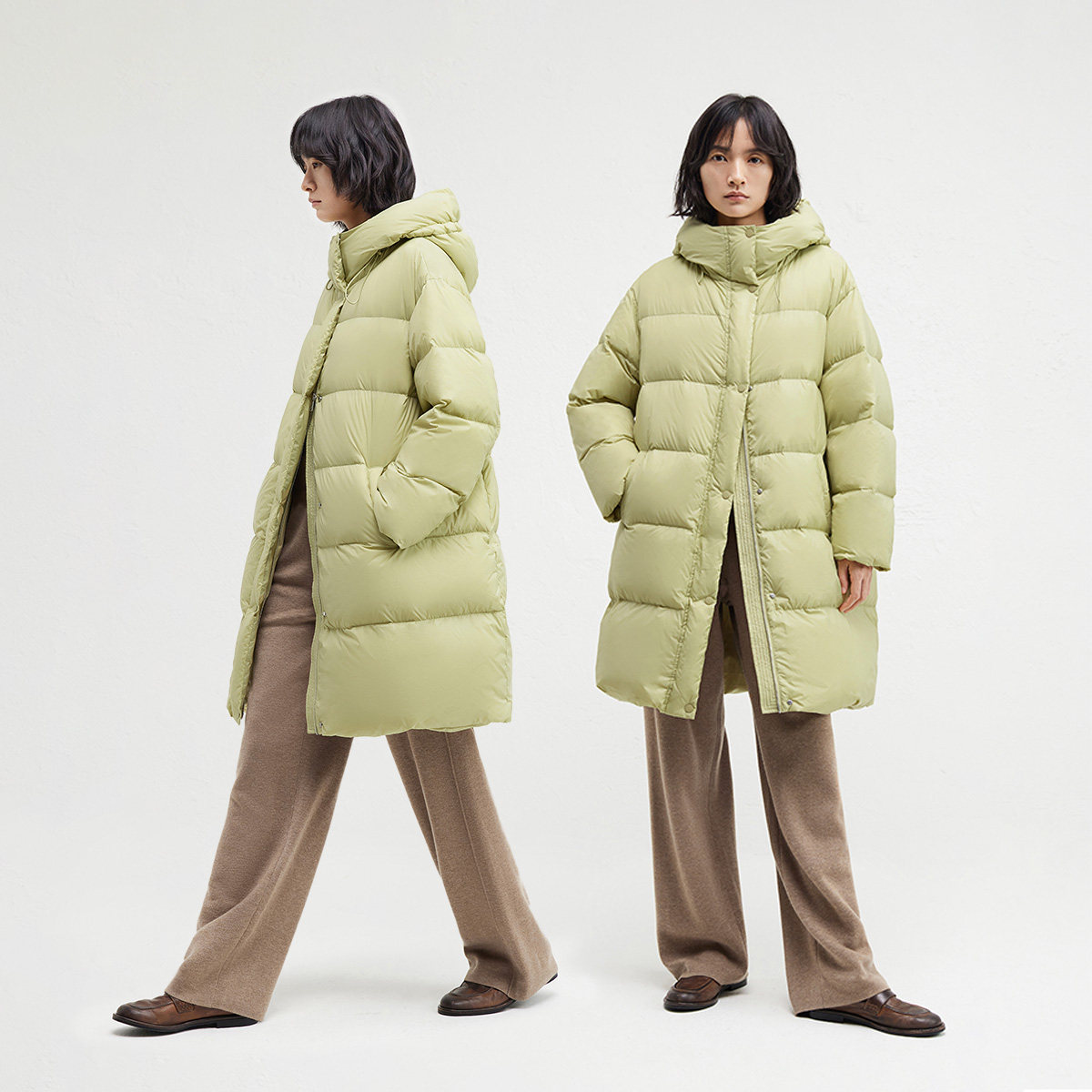 播鸭绒羽绒服女中长款宽松保暖外套DDR4RD5114 羽女实拍商品图
