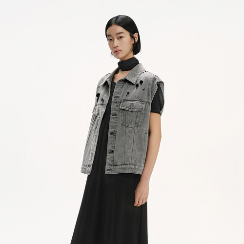 播夏季复古做旧牛仔马甲女宽松洋气时髦上衣BDS2MD2686 - 图0