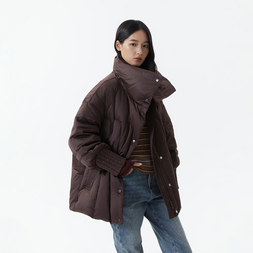 播冬季休闲宽松通勤短款龟背羽绒服女保暖立领外套DDS4RD5186 - 图3