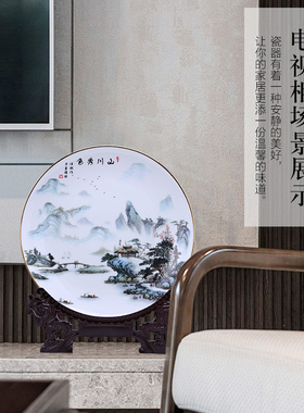 挂盘摆件装饰金边骨瓷中式电视柜