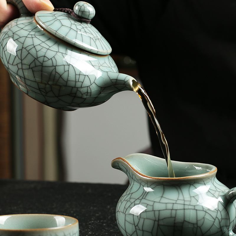 净隐青瓷盖碗茶杯泡茶壶套装家用陶瓷功夫茶具壶承公道杯大号整套-图0