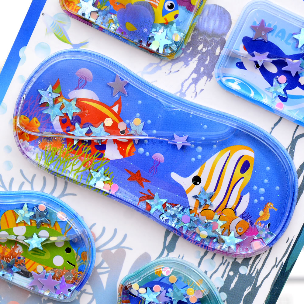 儿童玩具海洋生物海底动物立体带水摇摇贴纸宝宝亮片流沙水晶贴画-图1