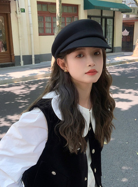 【我的头不圆】秋冬澳洲羊毛呢鸭舌帽子女显脸小不对称八角贝雷帽
