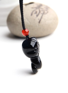 天然黑曜石蛇挂件蛇项链