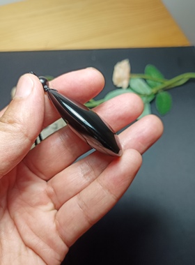 天然彩虹眼黑曜石水滴吊坠