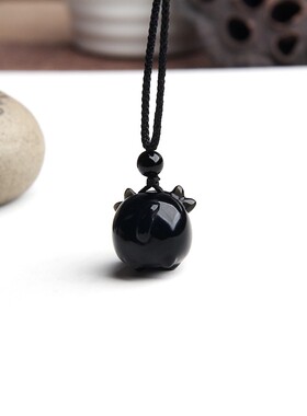 博语天然黑曜石牛吊坠牛项链