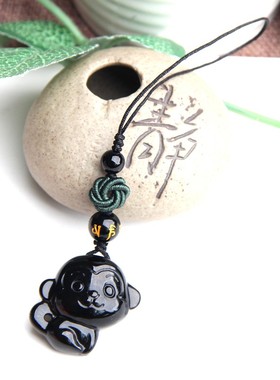 天然黑曜石猴子挂件挂坠