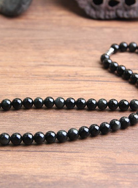 黑曜石项链天然黑曜石小珠子项链