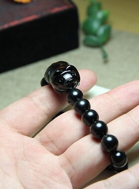 天然黑曜石猪手链生肖猪时尚手串