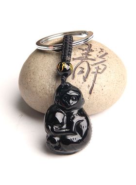 黑曜石猴子钥匙扣款挂坠水晶猴