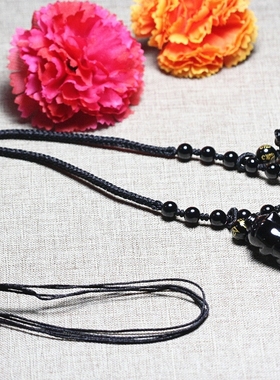 天然黑曜石小猪吊坠3只小猪项链