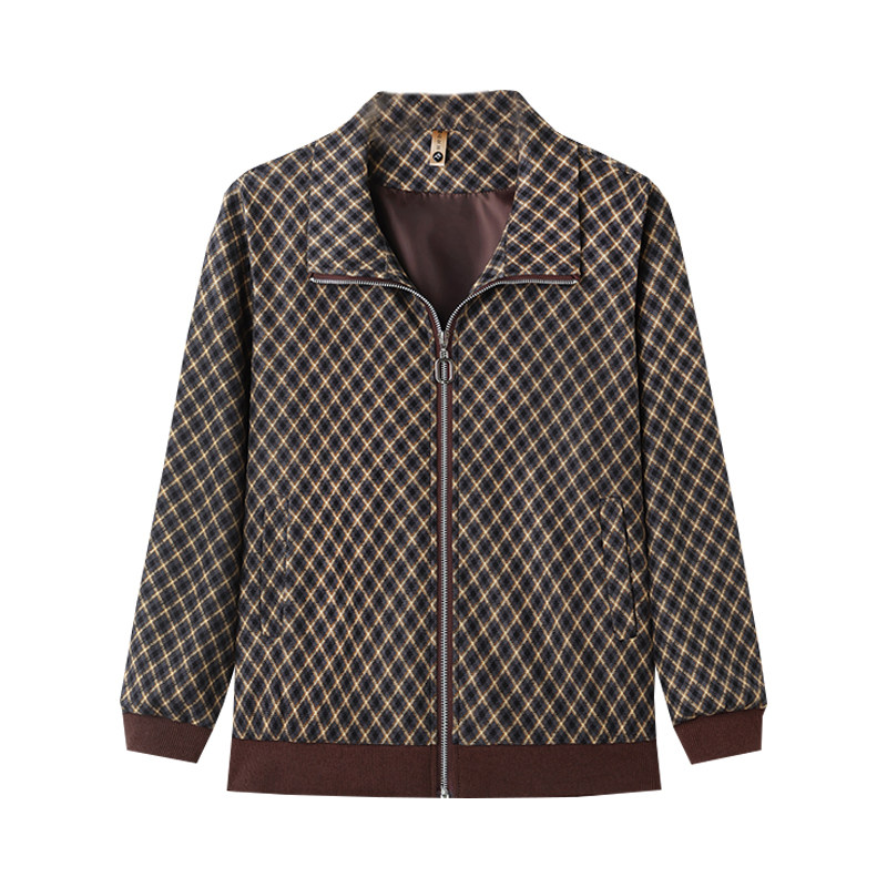 春秋装新款格子翻领短款夹克衫上衣中老年棒球服休闲妈妈女式外套,淘宝优惠券,粉丝福利购,淘宝优惠卷